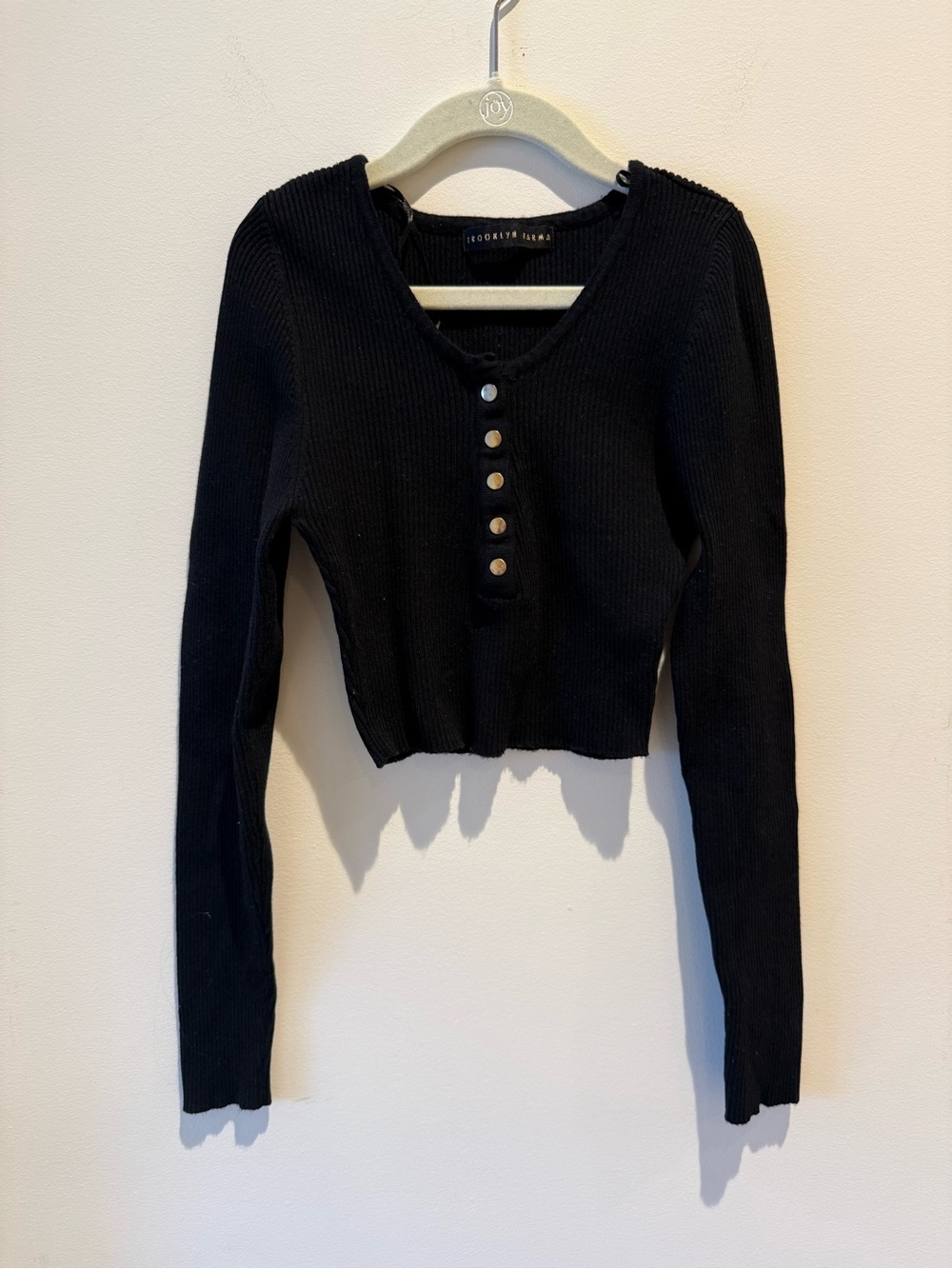 Brooklyn Karma Long Sleeve Ribbed Button Up Cropped Top size Medium